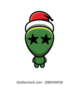 Alien Wear Christmas hats in white background, vector logo design template for t shirt ,sticker etc,as you editable all you wish