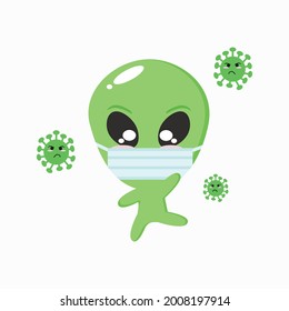 Alien wear mask to block the viruses