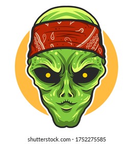 alien wearing bandana vector illustration design