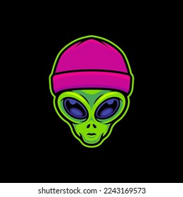 Alien Wearing Beanie Hat Vector Art Illustration on Isolated Background