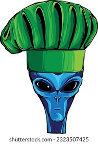 Alien Wearing Chef Hat Vector Art Illustration on Isolated Background.