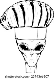 Alien Wearing Chef Hat Vector Art Illustration on Isolated Background. Alien Vector Illustration. Alien Logo Concept. Alien Cartoon Style Illustration.