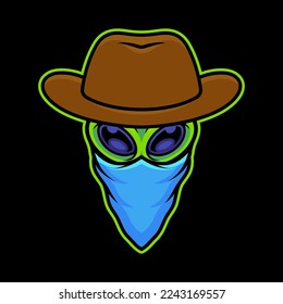 Alien con sombrero de vectores de vectores de vástago de vástago e ilustración de fondo aislado