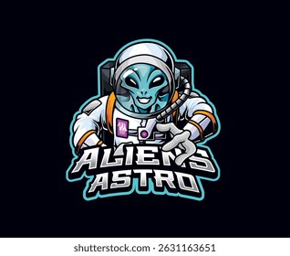 Alien wearing a futuristic astronaut suit in space. Vector mascot illustration