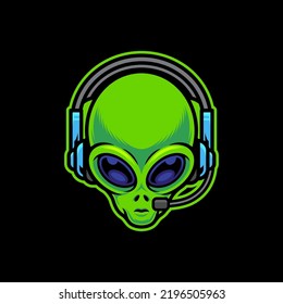 Alien Wearing Gaming Headset Vector Cartoon Art Illustration On Isolated Background