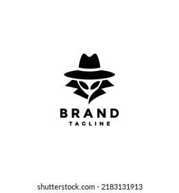 Alien Wearing Hat And Black Coat Logo Design. Strange Person Wearing Black Suit Logo Design.