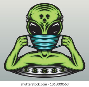 Alien wearing a mask. Premium vector