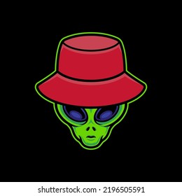 Alien Wearing Red Bucket Hat Vector Cartoon Art Illustration on Isolated Background