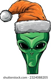 Alien wearing santa claus hat. Christmas alien face. vector illustration svg