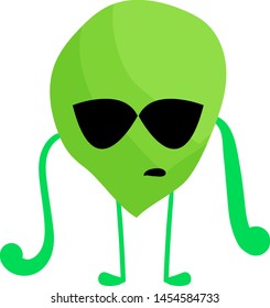 Alien wearing sunglasses, illustration, vector on white background.