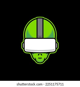 Alien Wearing Virtual Reality Vector Art Illustration on Isolated Background.