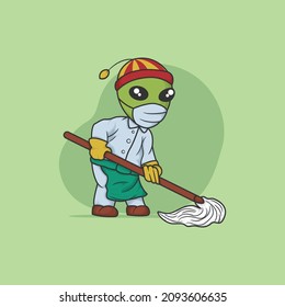 An alien who works in a Chinese restaurant as a cleaner