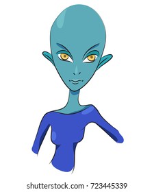 Alien woman cartoon image. Artistic freehand drawing.