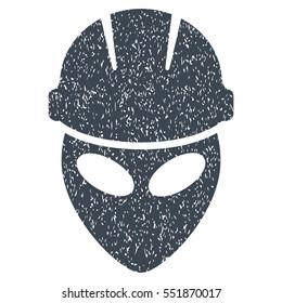 Alien Worker grainy textured icon for overlay watermark stamps. Flat symbol with dust texture. Dotted vector smooth blue ink rubber seal stamp with grunge design on a white background.