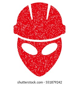 Alien Worker grainy textured icon for overlay watermark stamps. Flat symbol with dirty texture. Dotted vector red ink rubber seal stamp with grunge design on a white background.