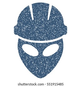 Alien Worker grainy textured icon for overlay watermark stamps. Flat symbol with unclean texture. Dotted vector blue ink rubber seal stamp with grunge design on a white background.