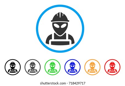 Alien Worker rounded icon. Style is a flat alien worker gray symbol inside light blue circle with black, gray, green, blue, red, orange color versions. Vector designed for web and software interfaces.