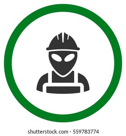 Alien Worker vector bicolor rounded icon. Image style is a flat icon symbol inside a circle, green and gray colors, white background.