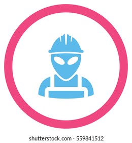 Alien Worker vector bicolor rounded icon. Image style is a flat icon symbol inside a circle, pink and blue colors, white background.