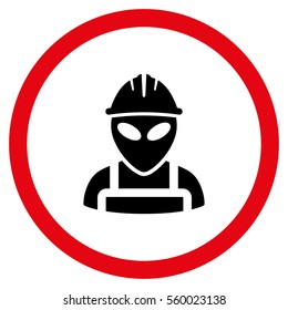 Alien Worker vector bicolor rounded icon. Image style is a flat icon symbol inside a circle, intensive red and black colors, white background.