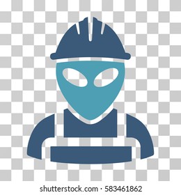 Alien Worker vector icon. Illustration style is flat iconic bicolor cyan and blue symbol on a transparent background.