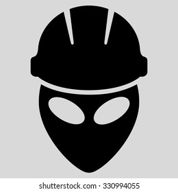 Alien Worker vector icon. Style is flat black symbol, rounded angles, light gray background.