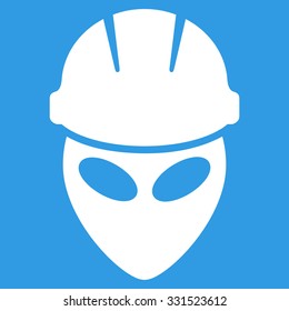 Alien Worker vector icon. Style is flat white symbol, rounded angles, blue background.