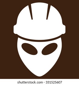 Alien Worker vector icon. Style is flat white symbol, rounded angles, brown background.