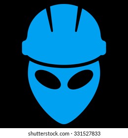 Alien Worker vector icon. Style is flat blue symbol, rounded angles, black background.