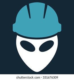 Alien Worker vector icon. Style is flat bicolor blue and white symbol, rounded angles, dark blue background.