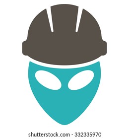 Alien Worker vector icon. Style is flat bicolor grey and cyan symbol, rounded angles, white background.