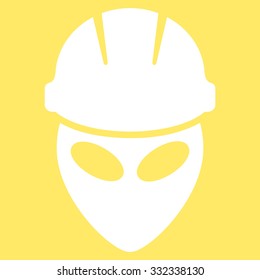 Alien Worker vector icon. Style is flat white symbol, rounded angles, yellow background.