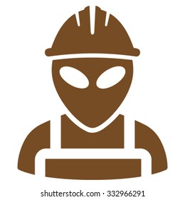 Alien Worker vector icon. Style is flat symbol, brown color, rounded angles, white background.