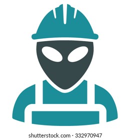 Alien Worker vector icon. Style is bicolor flat symbol, soft blue colors, rounded angles, white background.