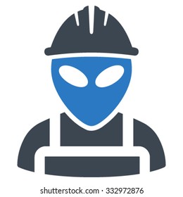Alien Worker vector icon. Style is bicolor flat symbol, smooth blue colors, rounded angles, white background.