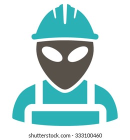 Alien Worker vector icon. Style is bicolor flat symbol, grey and cyan colors, rounded angles, white background.