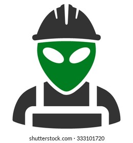 Alien Worker vector icon. Style is bicolor flat symbol, green and gray colors, rounded angles, white background.