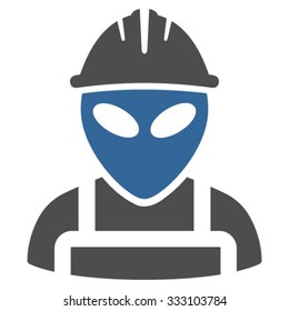Alien Worker vector icon. Style is bicolor flat symbol, cobalt and gray colors, rounded angles, white background.