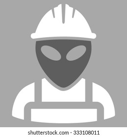 Alien Worker vector icon. Style is bicolor flat symbol, dark gray and white colors, rounded angles, silver background.