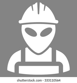 Alien Worker vector icon. Style is flat symbol, white color, rounded angles, gray background.