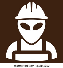 Alien Worker vector icon. Style is flat symbol, white color, rounded angles, brown background.