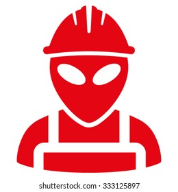 Alien Worker vector icon. Style is flat symbol, red color, rounded angles, white background.