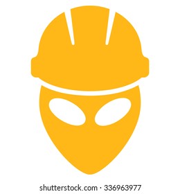 Alien Worker vector icon. Style is flat yellow symbol, rounded angles, white background.
