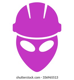 Alien Worker vector icon. Style is flat violet symbol, rounded angles, white background.