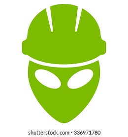 Alien Worker vector icon. Style is flat eco green symbol, rounded angles, white background.