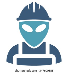 Alien Worker vector icon. Style is bicolor flat symbol, cyan and blue colors, rounded angles, white background.