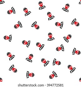 Alien Worker vector seamless repeatable pattern. Style is flat red and dark gray alien worker symbols on a white background.