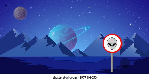 Alien world alien sign danger zone planet mountains illustration vector