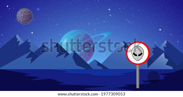 Alien world alien sign danger zone planet\
mountains illustration\
vector