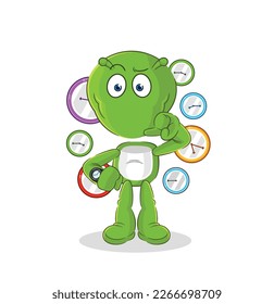 el alien con caricatura de reloj de pulsera. vector de mascota de dibujos animados